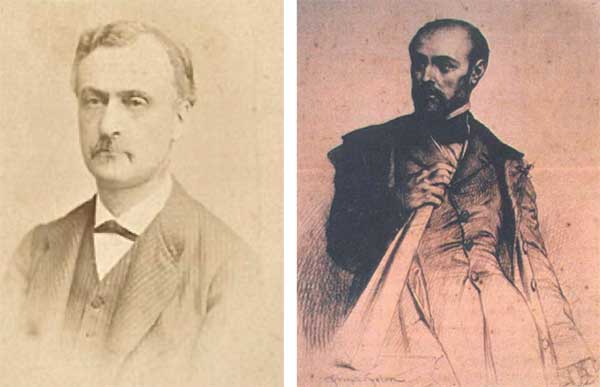 Le propriétaire Alfred François Silhol (©photo Charles Reutlinger) et l’architecte Léon Feuchère (portrait de Joseph Felon -1857 ©Musée Vieux Nîmes)